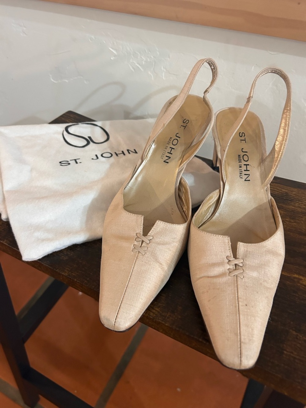 St. John Champagne Slingback Pointed-Toe Heels
